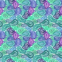 Fototapeta premium Watercolor ornate paisley floral seamless textile wallpaper patt