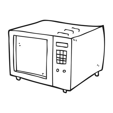 black and white cartoon microwave