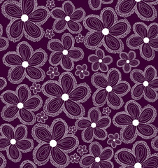Fototapeta na wymiar Beautiful vector violet seamless pattern with curling daisy flowers. You can use any color of background