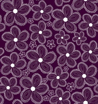 Beautiful vector violet seamless pattern with curling daisy flowers. You can use any color of background