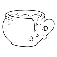 black and white cartoon mug of soup