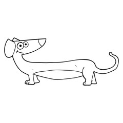 black and white cartoon dachshund