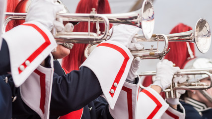 Various instruments and details from a music band of windband