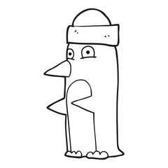 black and white cartoon penguin wearing hat