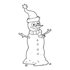 black and white cartoon snowman