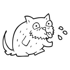 black and white cartoon cat blowing raspberry