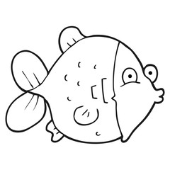 black and white cartoon funny fish