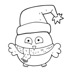 black and white cartoon cute christmas owl