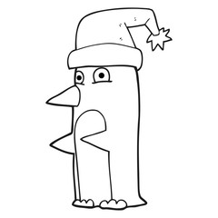 Obraz premium black and white cartoon christmas penguin
