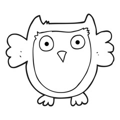 black and white cartoon owl