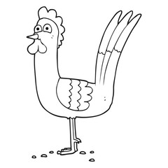 black and white cartoon chicken