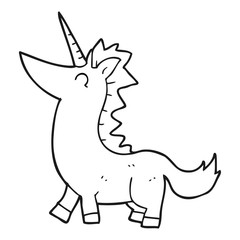 black and white cartoon unicorn