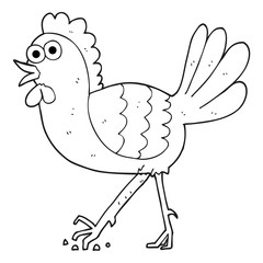 black and white cartoon chicken
