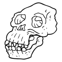 black and white cartoon ancient skull
