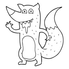 black and white cartoon hungry wolf
