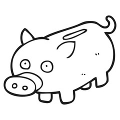 black and white cartoon piggy bank