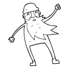 black and white cartoon old man in thermal underwear