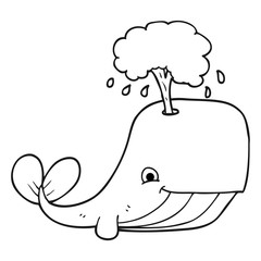 black and white cartoon whale spouting water