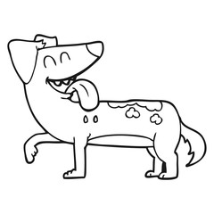 black and white cartoon panting dog