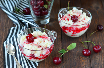 Rice Pudding with cherry sauce