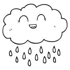 black and white cartoon rain cloud