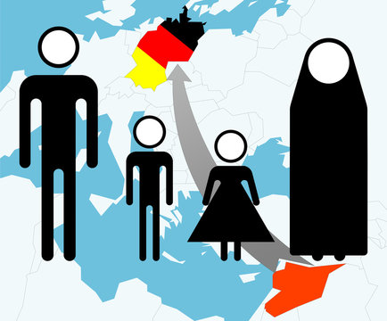 Syrien-Flüchtlinge (Piktogramm über Karte)