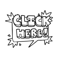 black and white cartoon click here sign