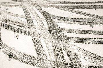 Tire tracks in the snow