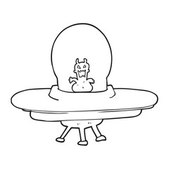black and white cartoon alien spaceship