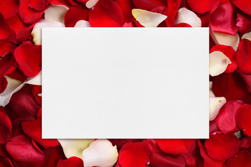 Blank paper on rose petals background