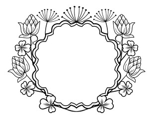 Round outline frame with floral contours