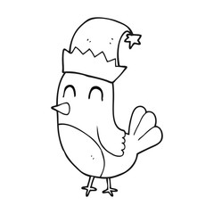 black and white cartoon christmas robin