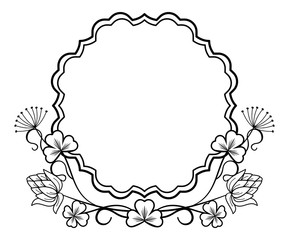 Fototapeta na wymiar Round outline frame with floral contours