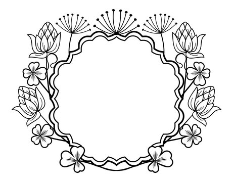 Round outline frame with floral contours