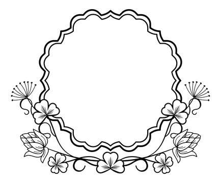 Round outline frame with floral contours