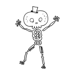 black and white cartoon dancing skeleton