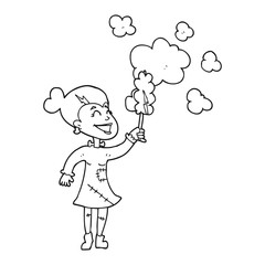 black and white cartoon zombie woman dusting