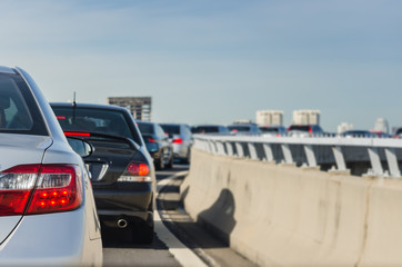 traffic jam with row of cars on expressway