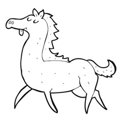black and white cartoon horse