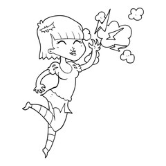 black and white cartoon vampire girl flying