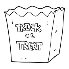black and white cartoon trick or treat bag