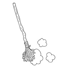 black and white cartoon witch's broom
