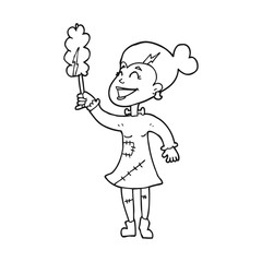 black and white cartoon undead monster lady cleaning