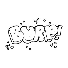black and white cartoon burp text
