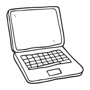 black and white cartoon laptop computer