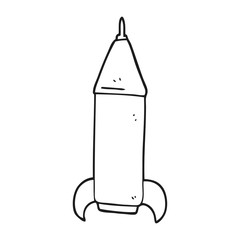 black and white cartoon space rocket