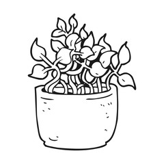 black and white cartoon house plant