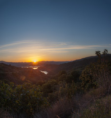Sun rays of dawn over Lake Casitas.
