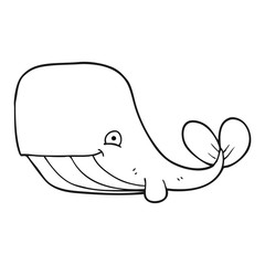 black and white cartoon happy whale