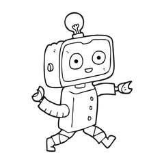 black and white cartoon robot